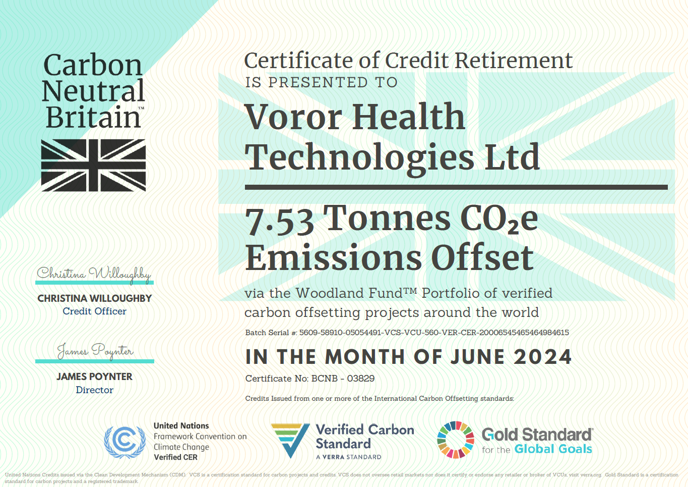 voror carbon offset certificate